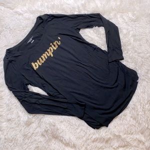 Liz Lange Maternity Bumpin’ Gold Glitter Long Sleeve Black T-Shirt Size Large
